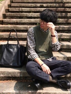 「NANO universe（ナノユニバース）のアイテム（スラックス）」を使った、しゅんたろーさん（メンズ・177cm）の春コーディネート