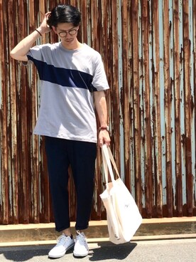 「Johnbull Private labo（ジョンブルプライベートラボ）のアイテム（トップス）」を使った、しゅんたろーさん（メンズ・177cm）の夏コーディネート