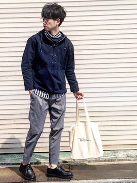 「Johnbull Private labo（ジョンブルプライベートラボ）のアイテム（パーカー）」を使った、しゅんたろーさん（メンズ・177cm）の春コーディネート