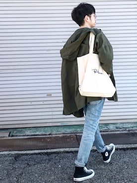 「ロールアップ」｜「アイテム（モッズコート）」を使った、しゅんたろーさん（メンズ・177cm）の春コーディネート