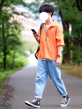 「ハーフリングジップ」｜しゅんたろーさん（メンズ・177cm）の夏コーディネート