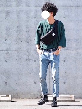 「501(R) Skinny（ゴーマルイチスキニー）の501(R) Skinny スキニージーンズ ミディアムインディゴブルー HILLMAN/14.75oz（デニムパンツ）」を使った、しゅんたろーさん（メンズ・177cm）の夏コーディネート