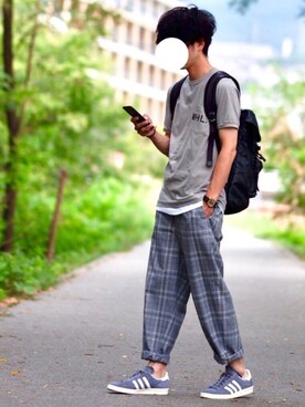 「MONKEY TIME（モンキータイム）のアイテム（その他パンツ）」を使った、しゅんたろーさん（メンズ・177cm）の夏コーディネート
