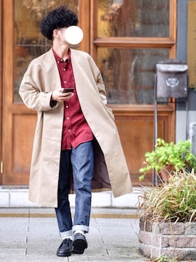 「CASPER JOHN（キャスパージョン）のアイテム（ノーカラージャケット）」を使った、しゅんたろーさん（メンズ・177cm）の秋コーディネート