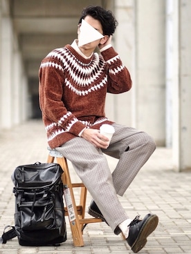 「EMMA CLOTHES（エマクローズ）のウォッシュ加工コットンビッグシルエットシャツ（シャツ/ブラウス）」を使った、しゅんたろーさん（メンズ・177cm）の冬コーディネート