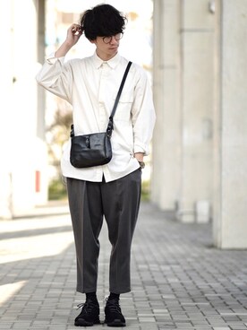 「EMMA CLOTHES（エマクローズ）のウォッシュ加工コットンビッグシルエットシャツ（シャツ/ブラウス）」を使った、しゅんたろーさん（メンズ・177cm）の春コーディネート