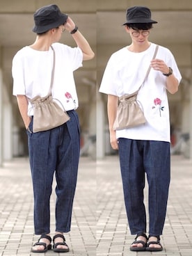 「CULLNI（クルニ）のアイテム（パンツ）」を使った、しゅんたろーさん（メンズ・177cm）の夏コーディネート