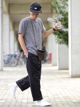 「CABALLERO（キャバレロ）のCABALLERO STRAPBACK CAP CARMONA CHARCOAL（キャップ）」を使った、しゅんたろーさん（メンズ・177cm）の夏コーディネート