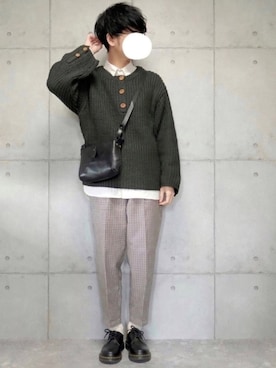 「EMMA CLOTHES（エマクローズ）のウォッシュ加工コットンビッグシルエットシャツ（シャツ/ブラウス）」を使った、しゅんたろーさん（メンズ・177cm）の冬コーディネート