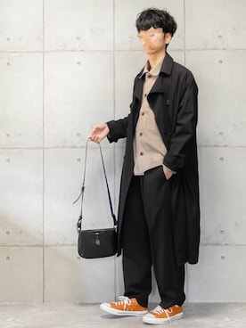 「シャツジャケット」｜「アイテム（トレンチコート）」を使った、しゅんたろーさん（メンズ・177cm）の冬コーディネート