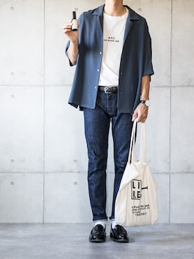 「STUDIOUS（ステュディオス）のアイテム（トップス）」を使った、しゅんたろーさん（メンズ・177cm）の夏コーディネート