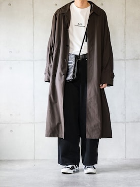 「Steven Alan（スティーブンアラン）のアイテム（ステンカラーコート）」を使った、しゅんたろーさん（メンズ・177cm）の秋コーディネート