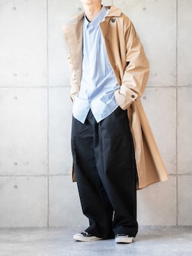 「オーバーシャツ」｜「アイテム（ジャケット/アウター）」を使った、しゅんたろーさん（メンズ・177cm）の冬コーディネート