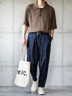 「CULLNI（クルニ）のアイテム（パンツ）」を使った、しゅんたろーさん（メンズ・177cm）の春コーディネート