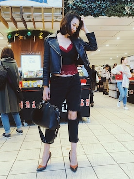 「Acne Studios（アクネストゥディオズ）のアイテム（ライダースジャケット）」を使った、jeena898さん（レディース・163cm）の秋コーディネート