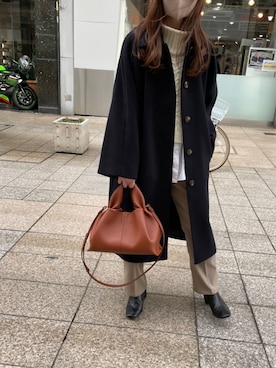 「大人シンプル」｜「アイテム（ステンカラーコート）」を使った、kaoriさん（レディース・156cm）の冬コーディネート