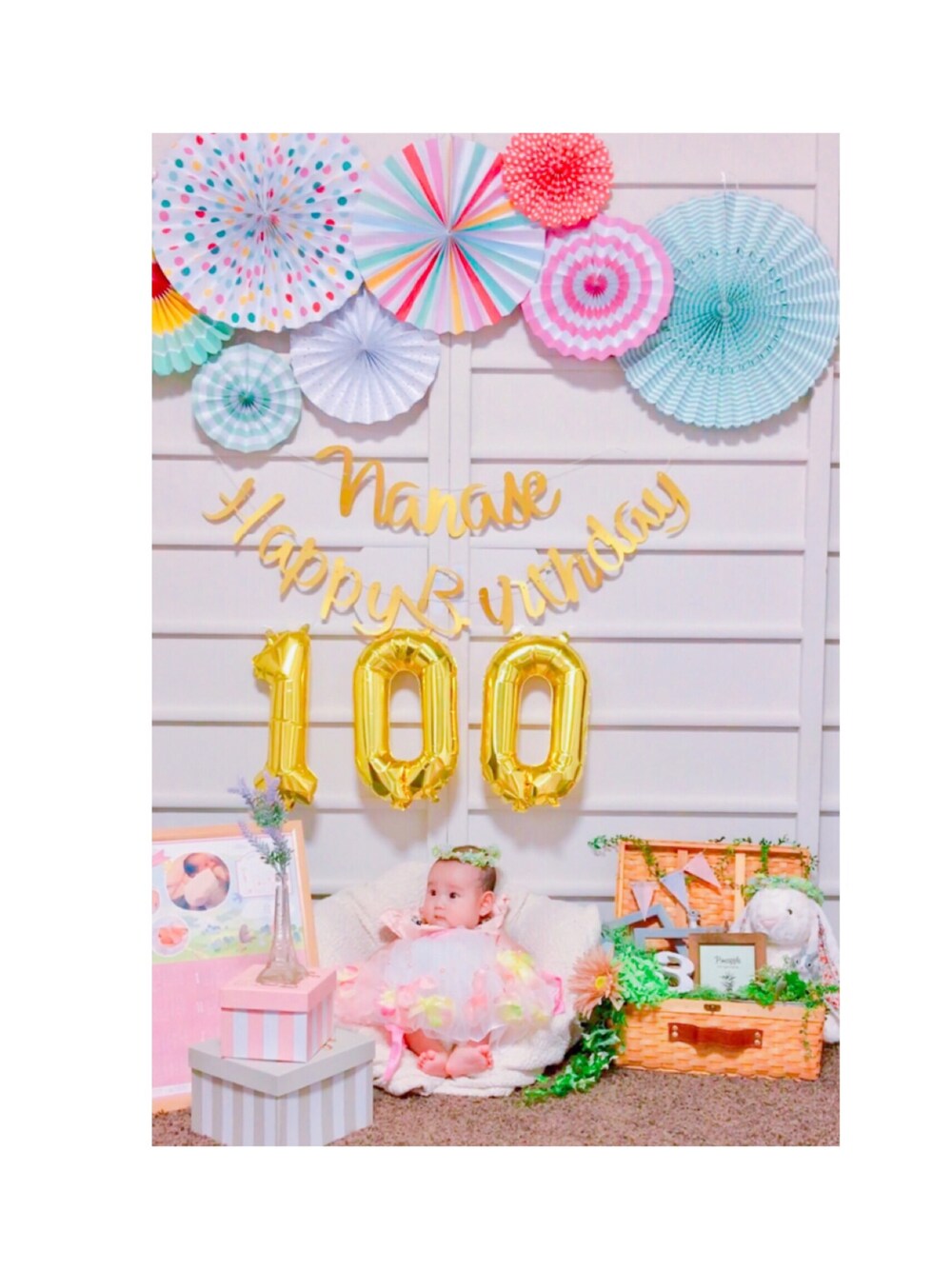 「楽天ベビードレス、生後100日目、Seria雑貨、メルカリ、０歳、生後三ヶ月、赤ちゃん、女の子」｜「ジェリーキャットのアイテム（その他雑貨、ホワイト系）」を使った、meiri &nanaseさん（キッズ・100cm）の秋コーディネートの1枚目の写真
