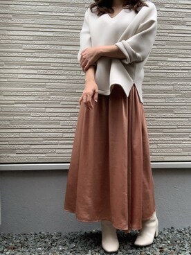 「OZOC（オゾック）のアイテム（Tシャツ/カットソー）」を使った、こまさん（レディース・157cm）の秋コーディネート
