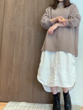 「Honeys」｜「アイテム（シャツワンピース）」を使った、こまさん（レディース・157cm）の冬コーディネート