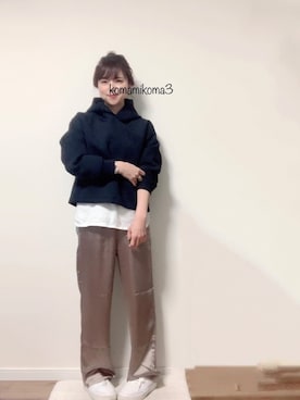 「ドライスウェットプルパーカー」｜こまさん（レディース・157cm）の冬コーディネート