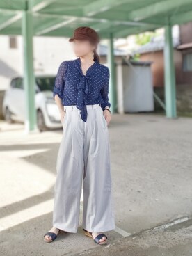 「アイテム（スラックス）」を使った、Saeさん（レディース・158cm・30代）の夏コーディネート