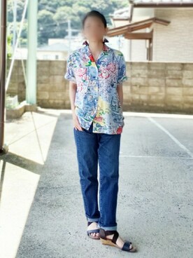 「アロハシャツ」｜Saeさん（レディース・158cm）の夏コーディネート