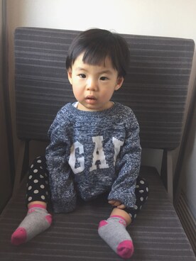 「babyGAP（babyGAP）のアイテム（ニット/セーター、ブルー系）」を使った、りりりさん（レディース・159cm）の秋コーディネート