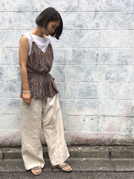 「NANO universe（ナノユニバース）のAntiSoakedボートネックトップス（Tシャツ/カットソー、ホワイト系）」を使った、nano・universe 渋谷神南 Womensさん（レディース・160cm）の春コーディネート