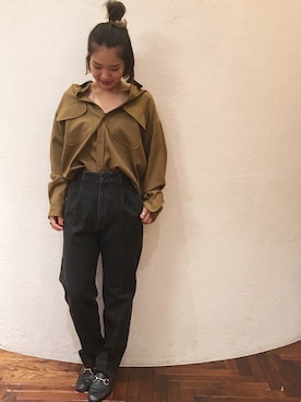 「NANO universe（ナノユニバース）のウールオーバーシャツ（シャツ/ブラウス、イエロー系）」を使った、nano・universe 渋谷神南 Womensさん（レディース・160cm）の秋コーディネート