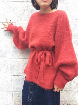 「NANO universe（ナノユニバース）の【Marisol 10月号掲載】【otonaMUSE 10月号掲載】ベルト付モヘヤプルオーバー　（ニット/セーター、レッド系）」を使った、nano・universe 渋谷神南 Womensさん（レディース・160cm）の秋コーディネート