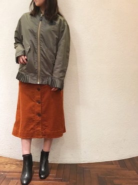 「アイテム（スカート、オレンジ系）」を使った、nano・universe 渋谷神南 Womensさん（レディース・160cm）の秋コーディネート