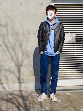 「FREAK'S STORE（フリークスストア）のアイテム（ライダースジャケット）」を使った、sakuさん（メンズ・175cm・20代）の春コーディネート