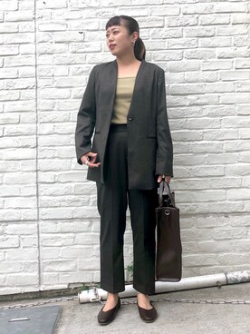 「スタッフセンバツ」｜「アイテム（ノーカラージャケット）」を使った、mizuna_enamiさん（レディース・155cm）の秋コーディネート