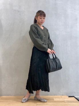 「RODE SKO（ロデスコ）のMIINA ダブルポケットトート（トートバッグ）」を使った、mizuna_enamiさん（レディース・155cm）の秋コーディネート