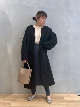 「白ニット」｜「アイテム（ノーカラージャケット）」を使った、mizuna_enamiさん（レディース・155cm）の秋コーディネート