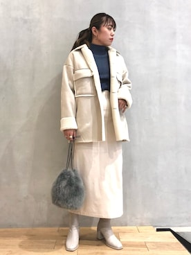 「オーバーコート」｜「アイテム（その他シューズ）」を使った、mizuna_enamiさん（レディース・155cm）の冬コーディネート