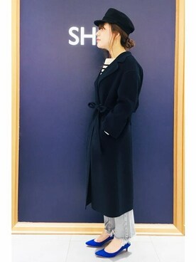 「アイテム（パンプス、ブルー系）」を使った、坂井さん（レディース・156cm）の冬コーディネート
