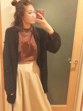 「MOUSSY（マウジー）の【M_】KNIT カーディガン（カーディガン/ボレロ、ブラック系）」を使った、ramuさん（レディース・169cm）の冬コーディネート