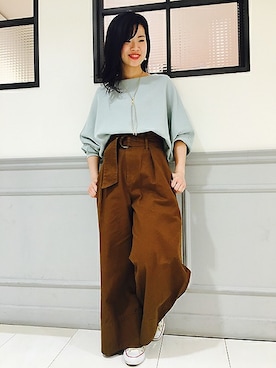 「アイテム（チノパンツ）」を使った、ねだこさん（レディース・155cm）の冬コーディネート