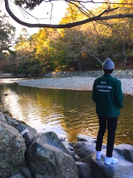 「お正月」｜「アイテム（ニットキャップ/ビーニー）」を使った、カメカメさん（メンズ・183cm）の冬コーディネート