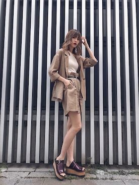 「MURUA（ムルーア）のアイテム（テーラードジャケット）」を使った、田方  萌子さん（レディース・170cm）の春コーディネート