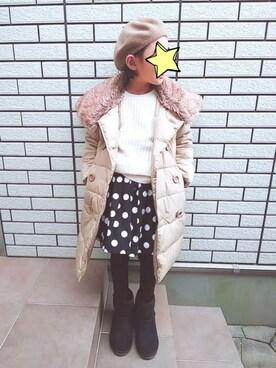 「ダブルボタン」｜「アイテム（ダウンジャケット/コート）」を使った、きゃなこさん（キッズ・120cm）の冬コーディネート