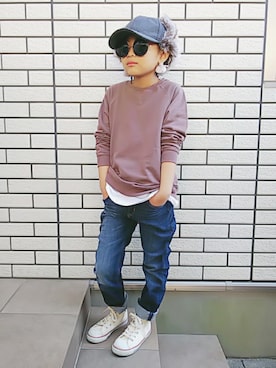 「AVIREX（アヴィレックス）のアイテム（帽子）」を使った、きゃなこさん（キッズ・125cm）の秋コーディネート