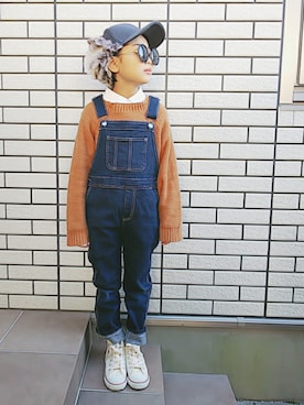 「AVIREX（アヴィレックス）のアイテム（帽子）」を使った、きゃなこさん（キッズ・128cm）の冬コーディネート