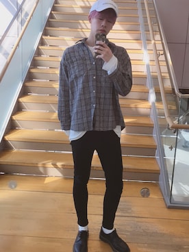 「WARP（ワープ）のアイテム（トップス）」を使った、HIROさん（メンズ・183cm）の春コーディネート