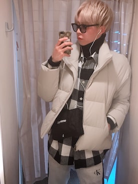 「STUDIOUS（ステュディオス）のアイテム（ダウンジャケット/コート）」を使った、HIROさん（メンズ・183cm）の春コーディネート