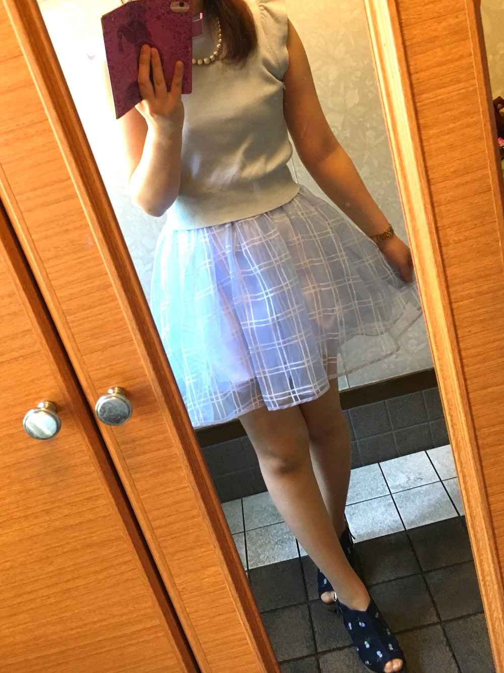 SNIDEL（スナイデル）の「チェックオーガンジーコンビニットワンピース