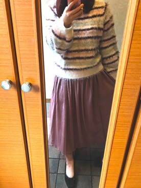 「ベロアスカート」｜「アイテム（バレエシューズ）」を使った、にゃんちゆさん（レディース・162cm）の冬コーディネート