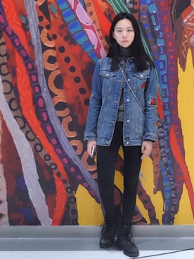 「stradivarius（ストラディバリウス）のアイテム（デニムジャケット）」を使った、-Funyeungさん（レディース・168cm）の冬コーディネート