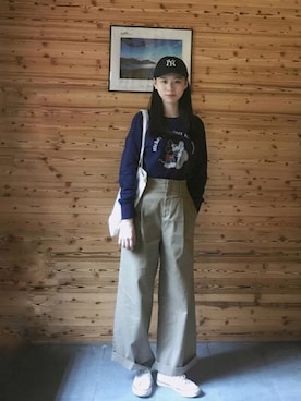 「日常」｜「アイテム（チノパンツ）」を使った、-Funyeungさん（レディース・168cm）の冬コーディネート